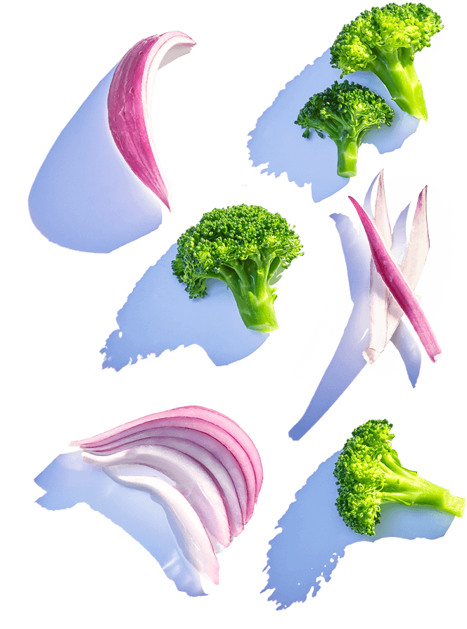 Image composed of red onion and broccoli